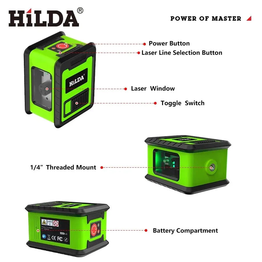 Hilda 2 Mini Lines Laser Level Self Levelling Green Beams Laser Horizontal & Vertical Cross-Line